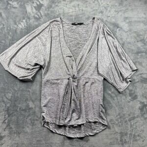 BKE Boutique Shirt Womens L Silver Gray Flowy Top Blouse Casual Party Metallic